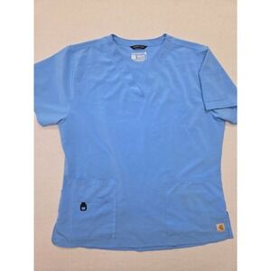 Carhartt Force Scrub Top Women's Size L Blue V Neck Short Sleeve